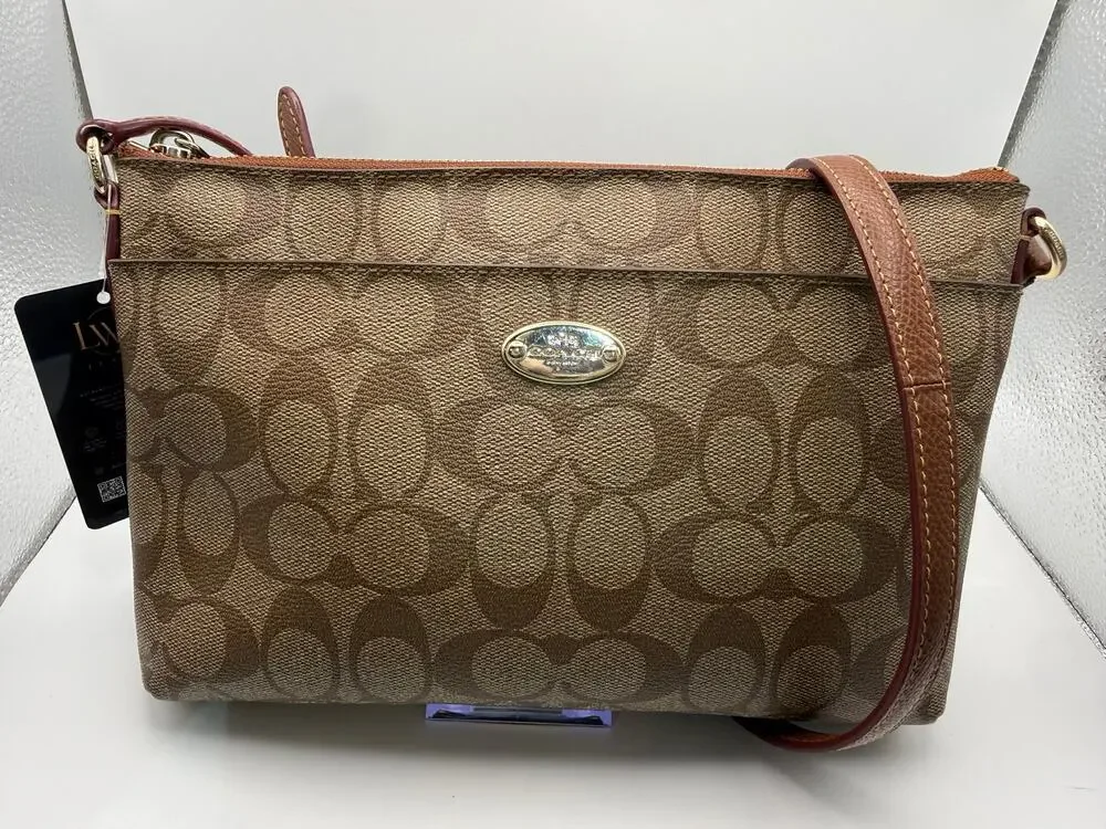 Coach Signature Canvas Crossbody Bag – Khaki/Mahogany